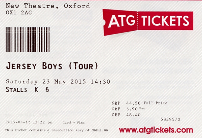 Theatre Ticket
Jersey Boys Tour
Keywords: Scrapbook Theatre Ticket