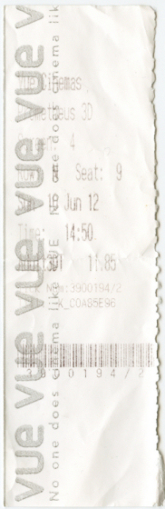 Cinema Ticket
Prometheus 
Keywords: Scrapbook Cinema Ticket