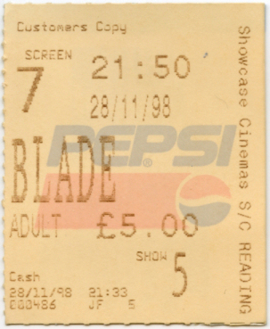 Cinema Ticket
Blade - I was not 18 when I watched this :)
Keywords: Scrapbook Cinema Ticket