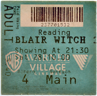 Cinema Ticket
Blair Witch 2
Keywords: Scrapbook Cinema Ticket