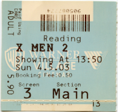 Cinema Ticket
The X-Men 2
Keywords: Scrapbook Cinema Ticket