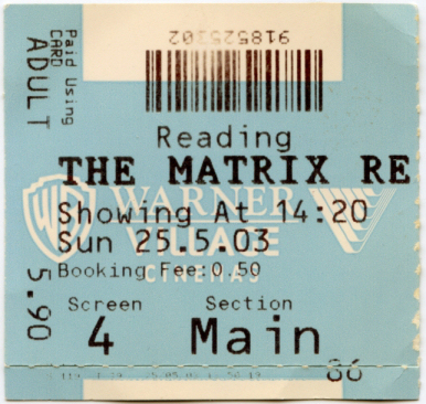 Cinema Ticket
The Matrix Reloaded
Keywords: Scrapbook Cinema Ticket