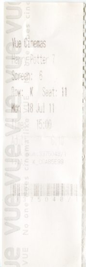 Cinema Ticket
Harry Potter and the Deathly Hallows Part 2
Keywords: Scrapbook Cinema Ticket