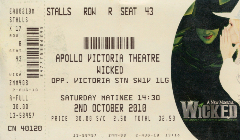 Theatre Ticket
Wicked - London
Keywords: Scrapbook Theatre Ticket