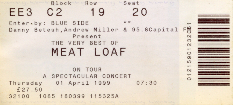 Concert Ticket
Meat Loaf Wembley
Keywords: Scrapbook Concert Ticket