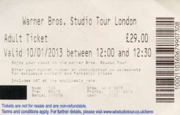 Exhibition Ticket
Harry Potter Studio Tour
Keywords: Scrapbook Exhibition Ticket