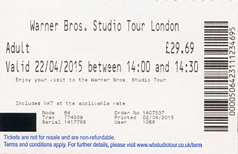 Exhibition Ticket
Harry Potter Studio Tour
Keywords: Scrapbook Exhibition Ticket