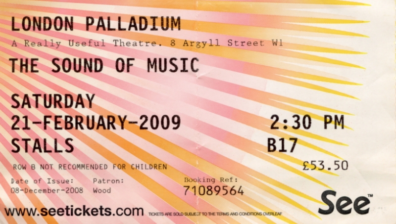 Theatre Ticket
Sound of Music - London
Keywords: Scrapbook Theatre Ticket