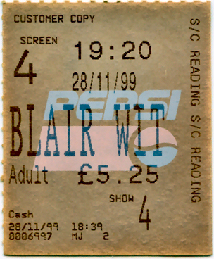 Cinema Ticket
Blair Witch Project
Keywords: Scrapbook Cinema Ticket