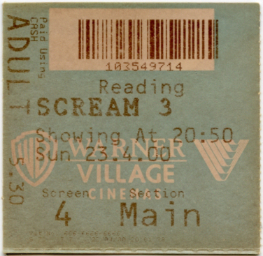 Cinema Ticket
Scream 3
Keywords: Scrapbook Cinema Ticket