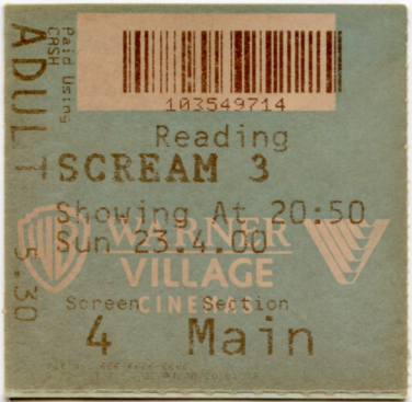 Cinema Ticket
Scream 3
Keywords: Scrapbook Cinema Ticket