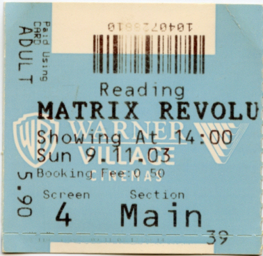 Cinema Ticket
Matrix Revolution
Keywords: Scrapbook Cinema Ticket