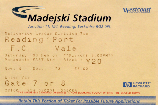 Football Ticket
Reading FC
Keywords: Scrapbook Football Ticket