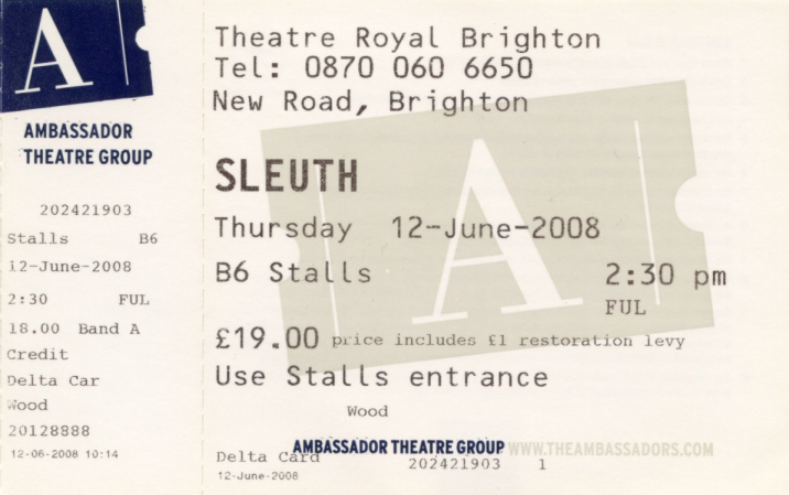 Theatre Ticket
Sleuth Tour
Keywords: Scrapbook Theatre Ticket